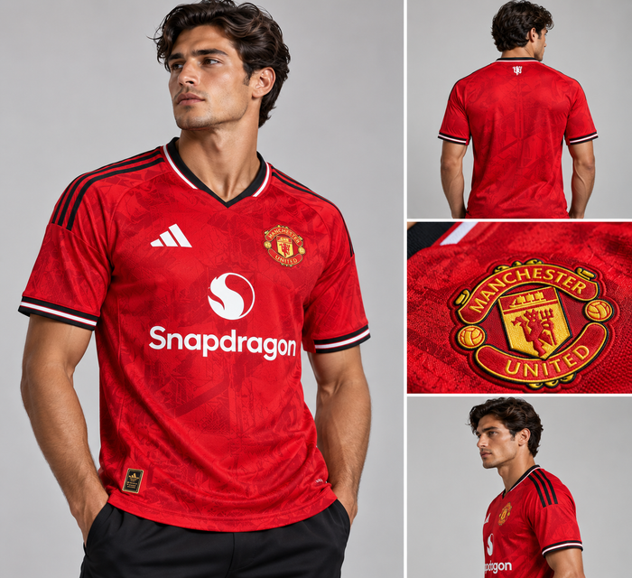 Manchester United 2026/27 home jersey on model