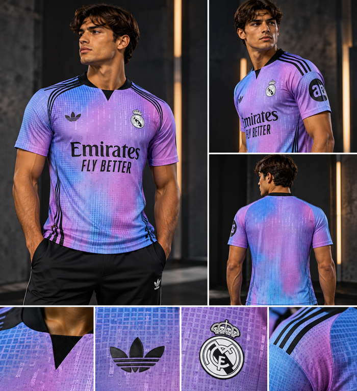 KitDistrict Real Madrid 2026/27 away jersey model photoshoot